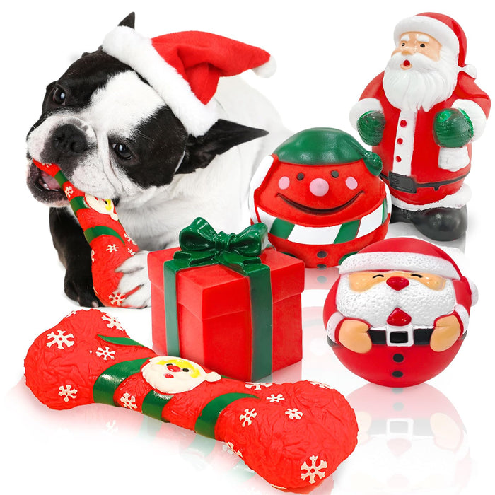5Pcs Christmas Squeaky Dog Toys Cute Xmas Holiday Dog Toys Set Interacti