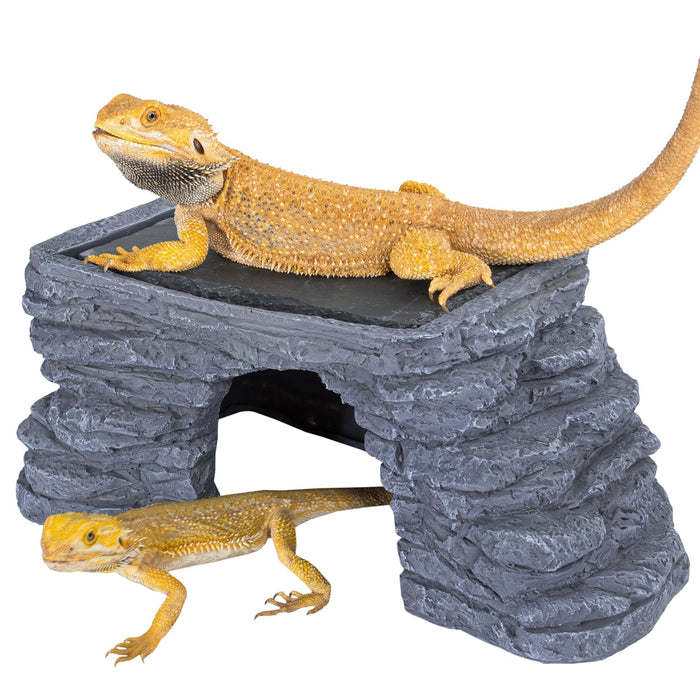 REPTI ZOO Large Bearded Dragon Basking Platform 12.5x7x5 inch Gecko Hide Cave wi