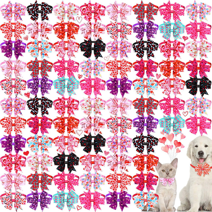 Maitys 80 Pcs Valentines Day Dog Bows for Dogs Valentine Dog Bow Tie Collars