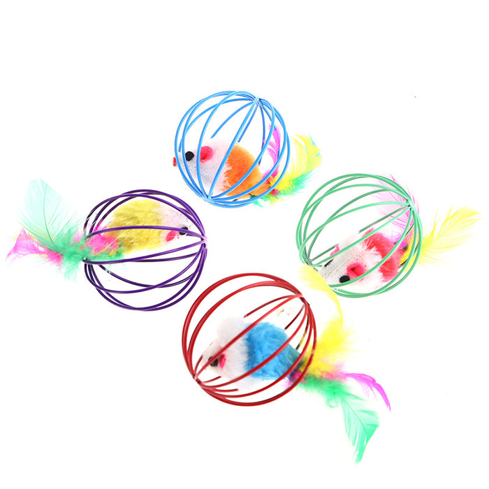 Hachi Cat Toy Factory Colorful Feather Mouse in Cage