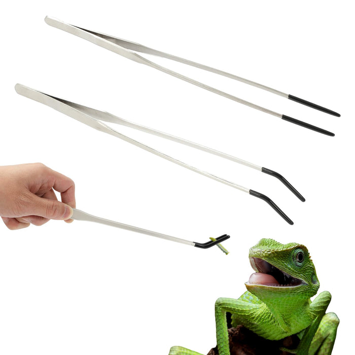 JarThenaAMCS 2Pcs Stainless Steel Reptile Feeding Long Tongs Tweezers with Rubbe