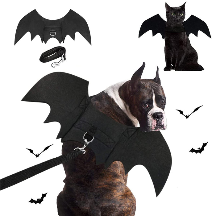 Halloween Dog Bat Costume with Leash Cat Pet Bat Wings Clothes Funny Appare