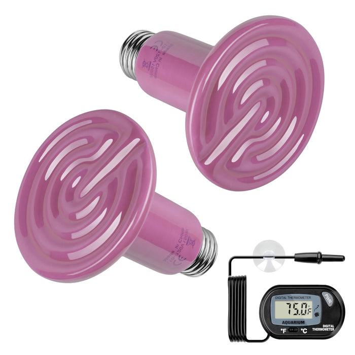 Simple Deluxe 150W 2-Pack Ceramic Heat Emitter Reptile Heat Bulb No Light LCD Di