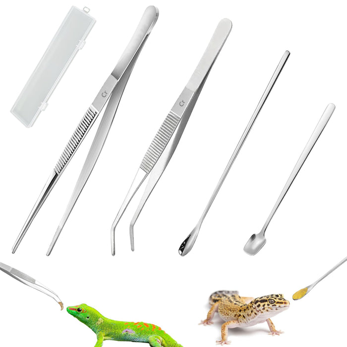 SPNKMJUJ 2 Pcs Extra Long Reptile Feeding Tongs 2 Pcs Bearded Dragon Feeding Spo